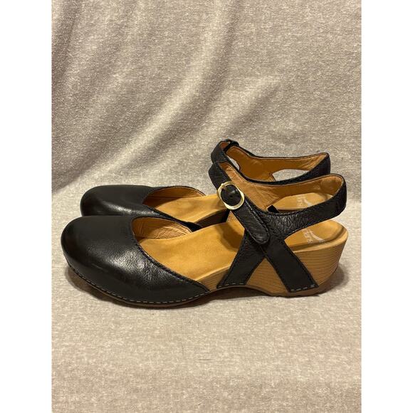 Dansko Tiffani Size 41 (US 10.5-11) Black Leather Mary Jane Clog Shoes EUC - Picture 1 of 9